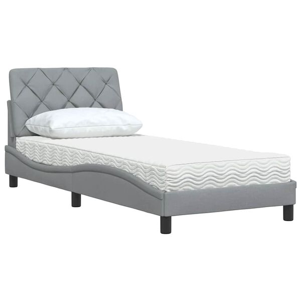 vidaXL Cama com colch&atilde;o 90x190 cm tecido cinzento-claro