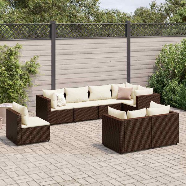 vidaXL 8 pcs conjunto lounge de jardim c/ almofad&otilde;es vime PE castanho