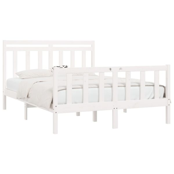 vidaXL Estrutura de cama king 150x200 cm pinho maci&ccedil;o branco