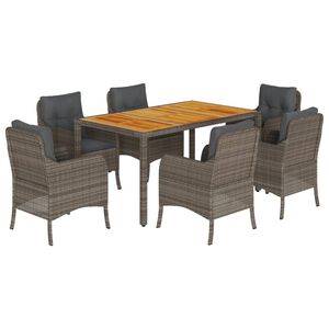 vidaXL 7 pcs conjunto de jantar p/ jardim c/ almofad&otilde;es vime PE cinza