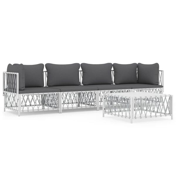 vidaXL 5 pcs conjunto lounge de jardim com almofadões aço branco