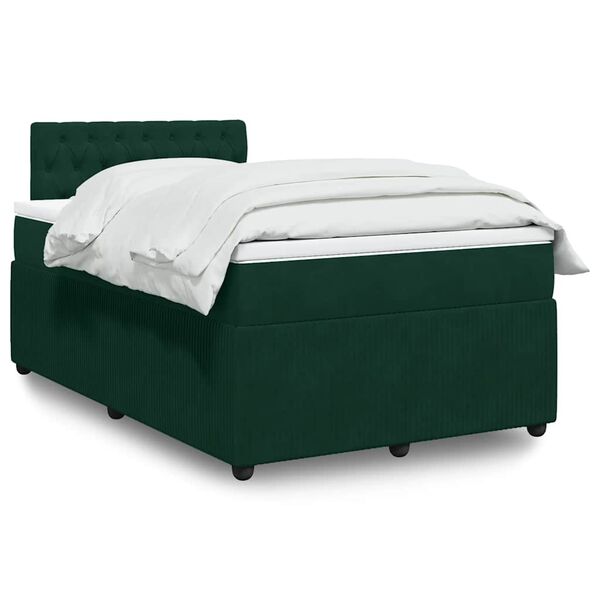 vidaXL Cama boxspring com colch&atilde;o 120x190 cm veludo verde-escuro