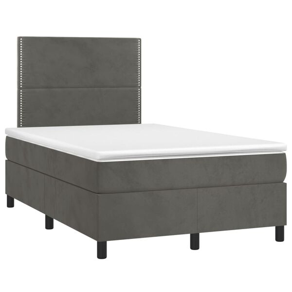 vidaXL Cama box spring c/ colch&atilde;o/LED 120x200cm veludo cinzento-escuro