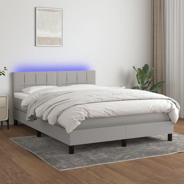 vidaXL Cama box spring c/ colch&atilde;o e LED 140x200 cm tecido cinza-claro