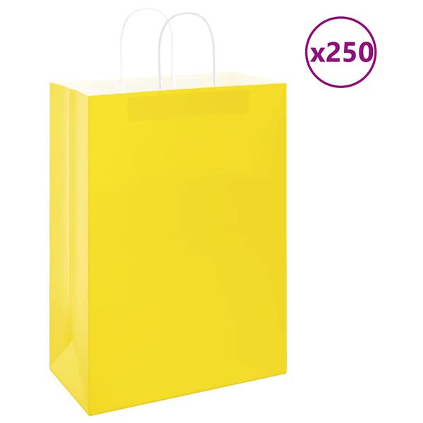 vidaXL Sacos de papel 250 unid com al&ccedil;as amarelo 32x17x44 cm