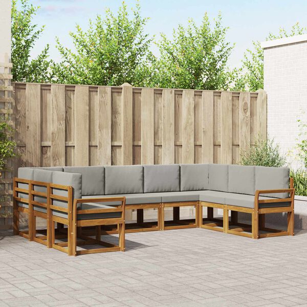 vidaXL Conjunto de Sof&aacute;s para Exterior 9 pcs Cinza Natural e Claro