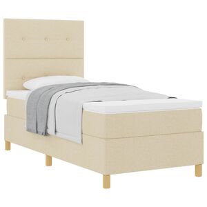 vidaXL Cama Box com colch&atilde;o com cabeceira Creme 90 x 190 cm tecido