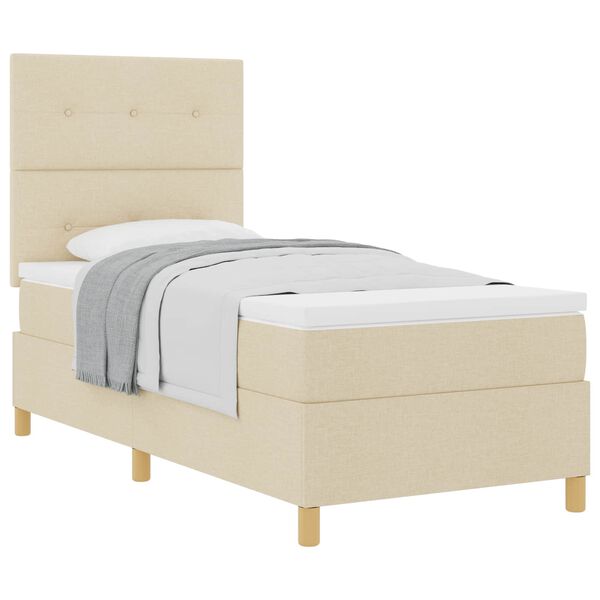 vidaXL Cama Box com colch&atilde;o com cabeceira Creme 90 x 190 cm tecido
