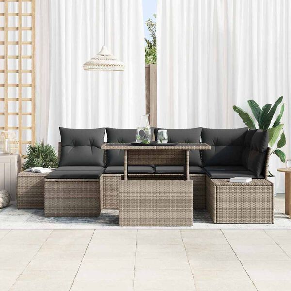 vidaXL Conjunto de Sof&aacute; de Jardim 7 pcs Cinzeto Rattan Sint&eacute;tico