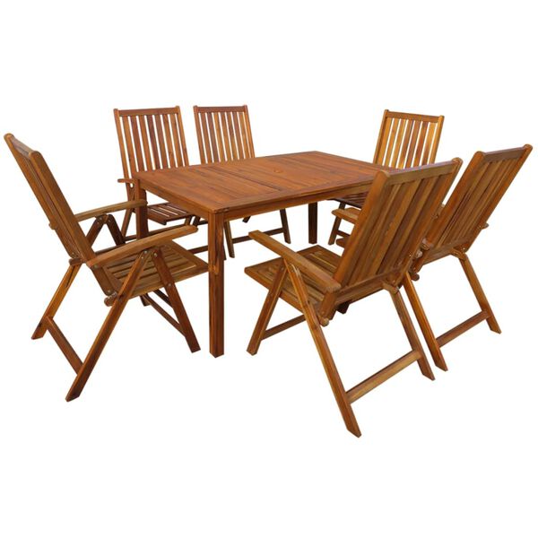 vidaXL 7 pcs conjunto de jantar exterior madeira ac&aacute;cia maci&ccedil;a