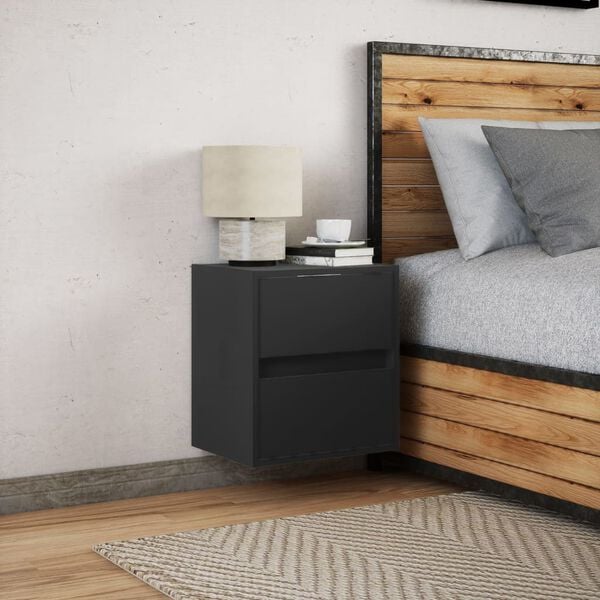 vidaXL Mesa de cabeceira de parede com luzes LED preto