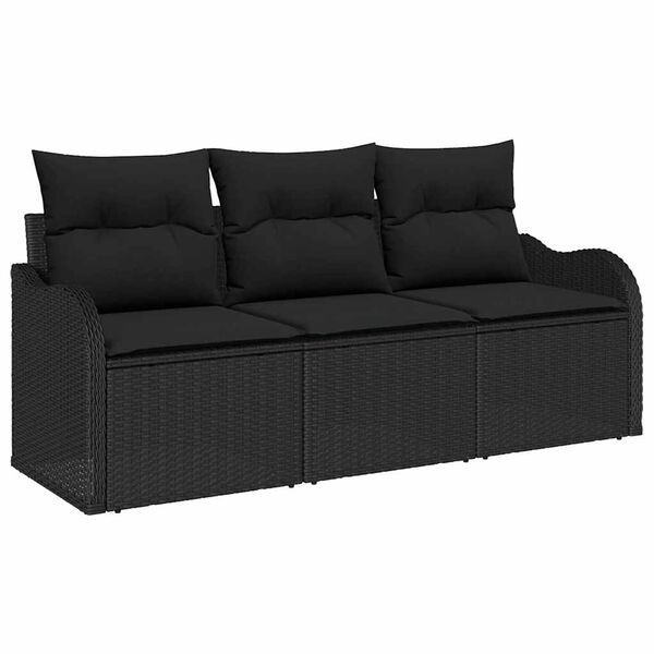 vidaXL Conjunto de Sofá de Jardim com almofada 3 pcs Preto vime PE