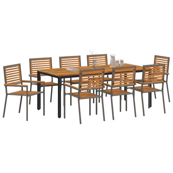 vidaXL Conjunto de Jantar para Jardim 9 pcs Cinza e Teak Natural
