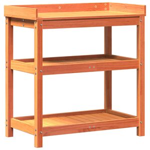 vidaXL Mesa de jardinagem c/ prateleiras madeira pinho maci&ccedil;a castanho