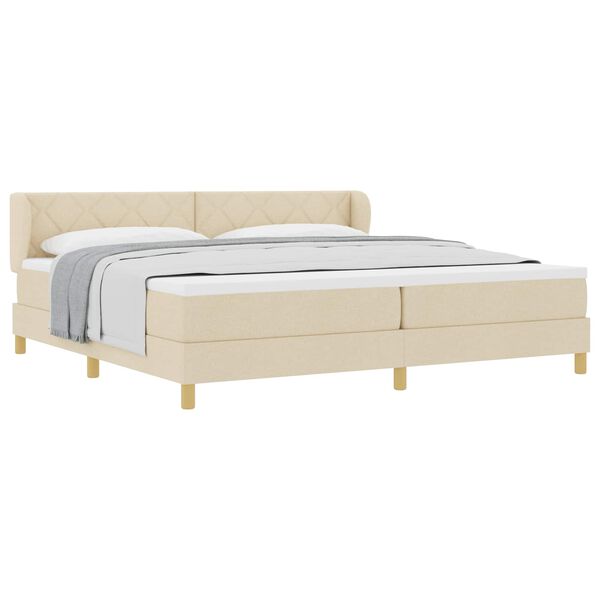 vidaXL Cama Box com colch&atilde;o com cabeceira Creme 200 x 200 cm tecido