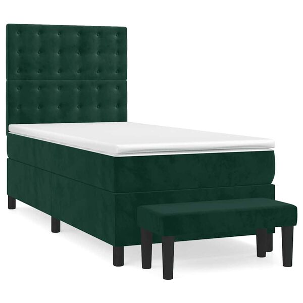vidaXL Cama com molas/colch&atilde;o 90x190 cm veludo verde-escuro