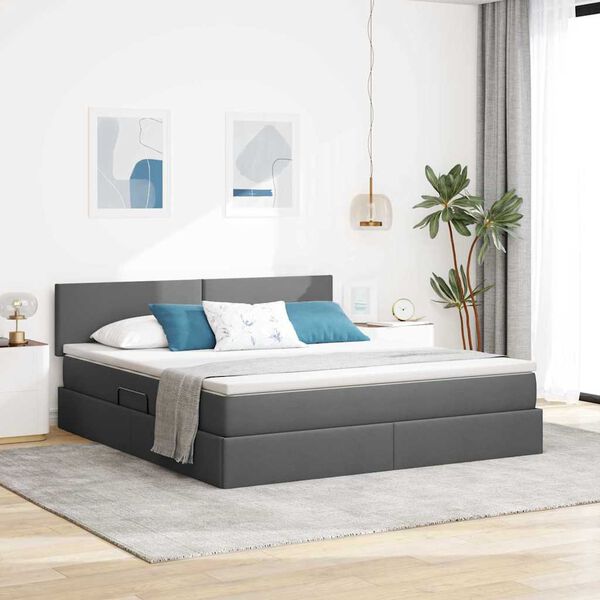 vidaXL Cama com arruma&ccedil;&atilde;o e LED Cinza Escuro 160 x 200 cm tecido