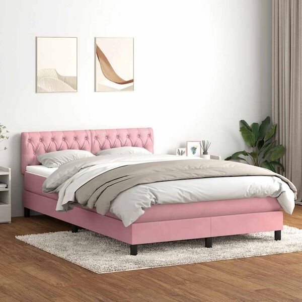 vidaXL Cama com molas/colch&atilde;o 160x220 cm veludo rosa