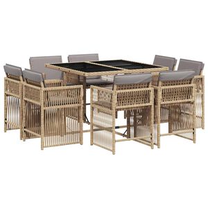 vidaXL 9 pcs conj. jantar jardim c/ almofad&otilde;es vime PE bege misturado