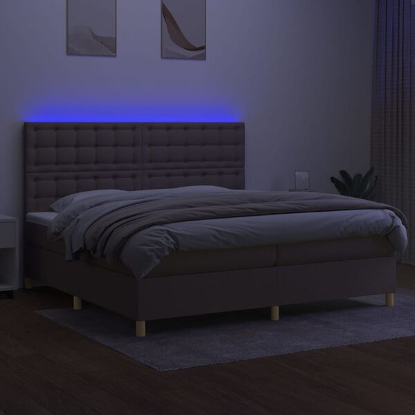 vidaXL Cama box spring colch&atilde;o/LED 200x200cm tecido cinza-acastanhado