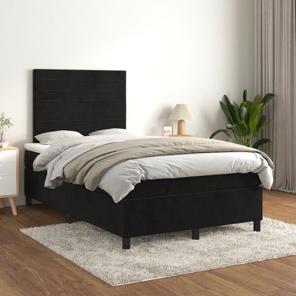 vidaXL Cama boxspring com colch&atilde;o 120x190 cm veludo preto