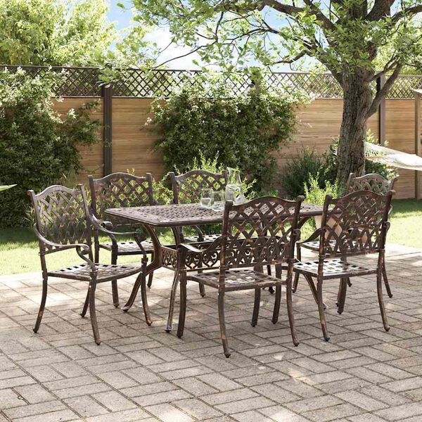 vidaXL Conjunto de Jantar para Jardim 7 pcs Bronze Alum&iacute;nio