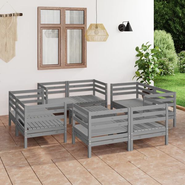 vidaXL 9 pcs conjunto lounge de jardim pinho maciço cinzento