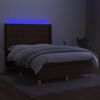 vidaXL Cama box spring c/ colch&atilde;o/LED 140x190cm tecido castanho-escuro