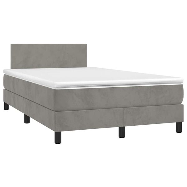 vidaXL Cama box spring colch&atilde;o LED 120x190 cm couro artif. cinza-claro