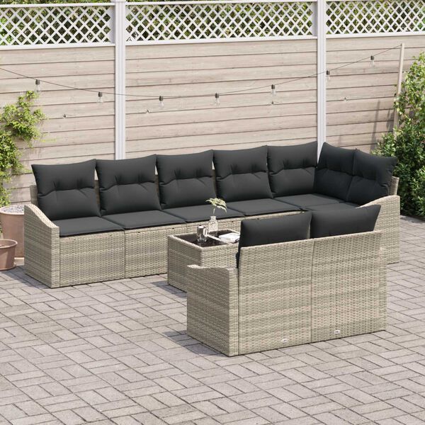 vidaXL Conjunto de Sof&aacute; de Jardim 9 pcs Cinzento-claro vime PE