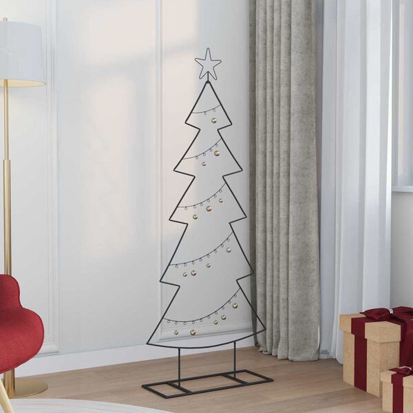 vidaXL &Aacute;rvore de Natal de metal com suporte Preto 150 cm A&ccedil;o