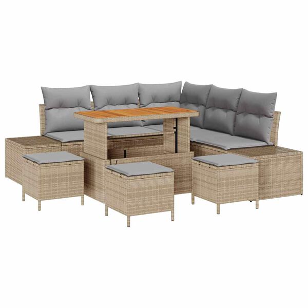 vidaXL Conjunto de Sof&aacute; de Jardim 9 pcs Bege Rattan Sint&eacute;tico