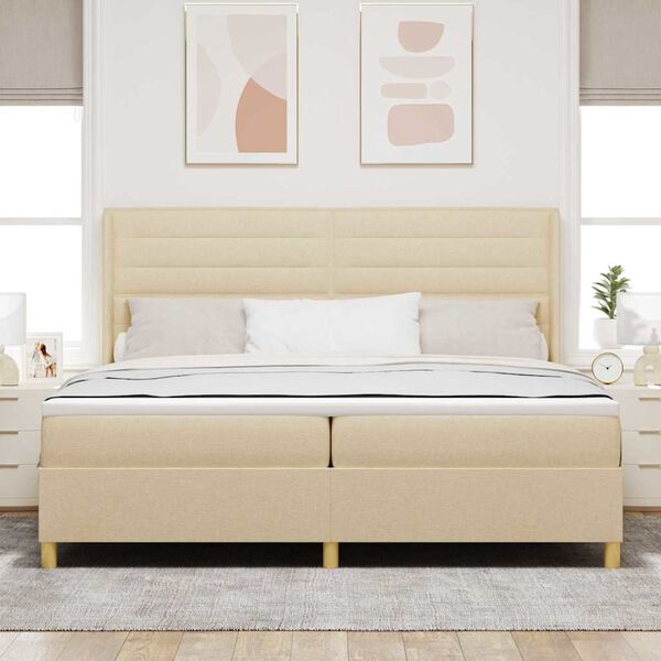 vidaXL Cama Box com colch&atilde;o com cabeceira Creme 200 x 200 cm tecido