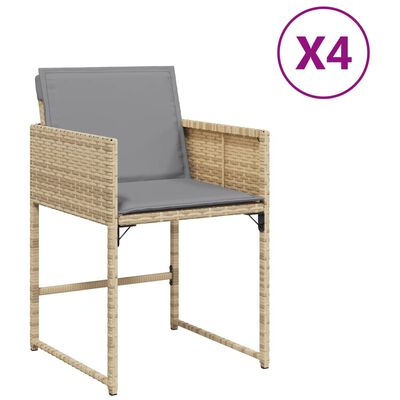 vidaXL Cadeiras de jardim com almofadões 4 pcs vime PE bege misturado