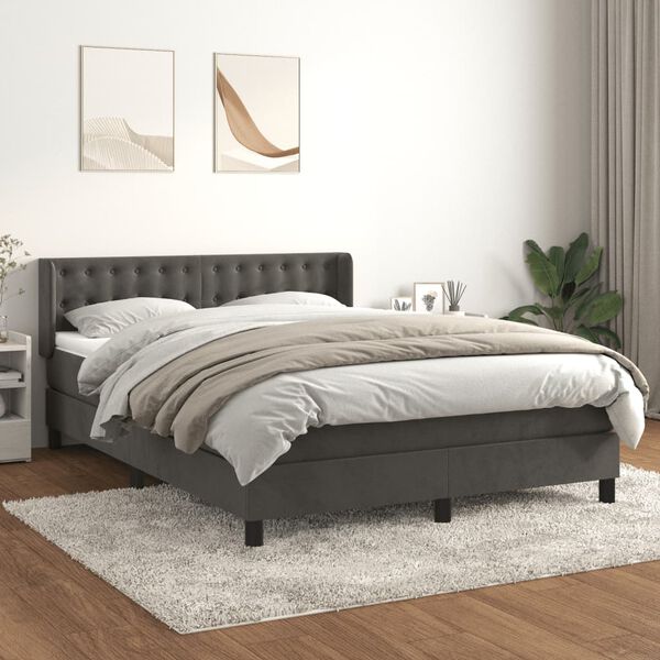 vidaXL Cama com molas/colch&atilde;o 140x190 cm veludo cinzento-escuro