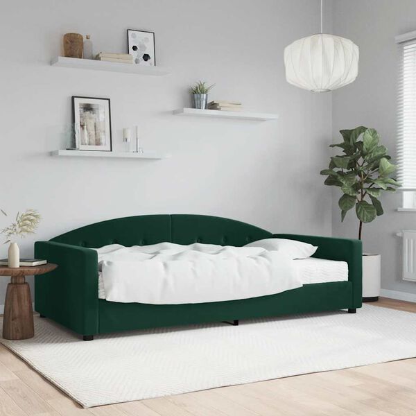 vidaXL Sof&aacute;-cama com colch&atilde;o 100x200 cm veludo verde-escuro