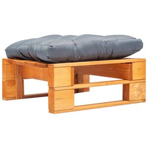 vidaXL Otomano paletes c/ almofad&atilde;o cinzento madeira castanho mel