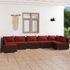 vidaXL 7 pcs conjunto lounge jardim c/ almofad&otilde;es vime PE castanho