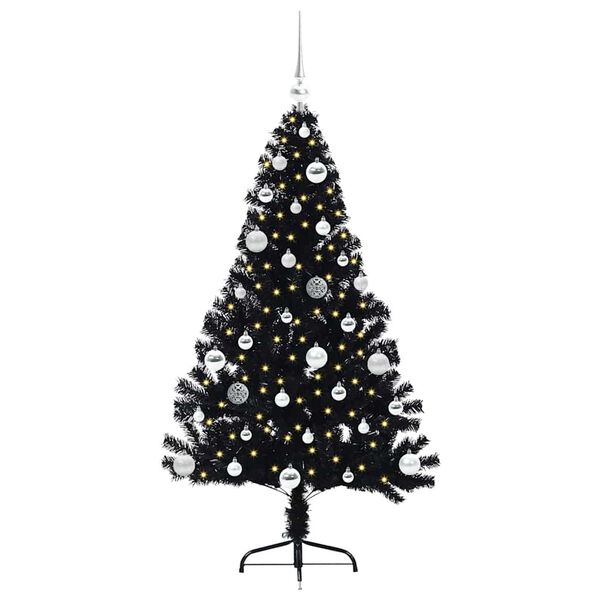 vidaXL &Aacute;rvore de Natal Artificial Pr&eacute;-iluminada Preto 150 cm PVC