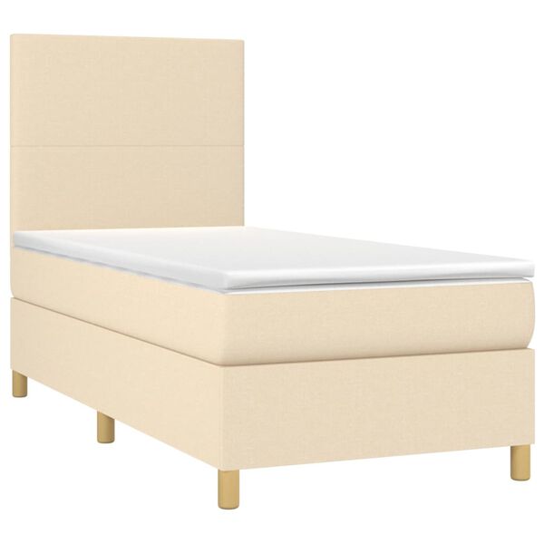 vidaXL Cama box spring c/ colch&atilde;o e LED 100x200 cm tecido cor creme