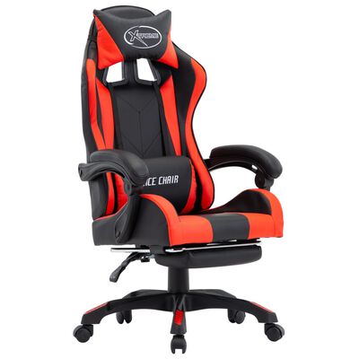 vidaXL Cadeira estilo corrida c/ apoio pés couro artif. vermelho/preto