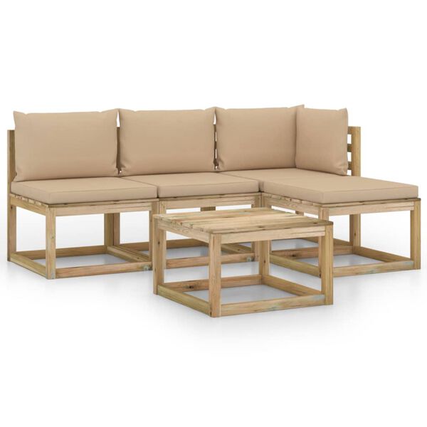 vidaXL 5 pcs conjunto lounge de jardim c/ almofad&otilde;es bege