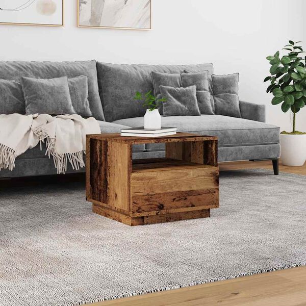 vidaXL Mesa de centro com luzes LED 50x49x40 cm madeira velha