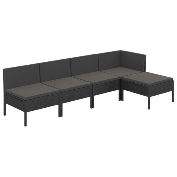vidaXL 5 pcs conjunto lounge de jardim c/ almofadões vime PE preto