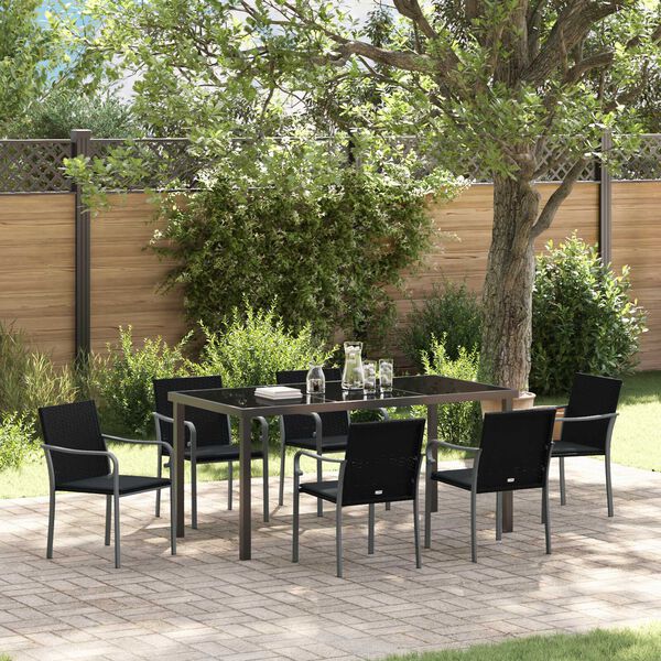 vidaXL Conjunto de Jantar para Jardim 7 pcs Preto e Cinza Rattan de PE