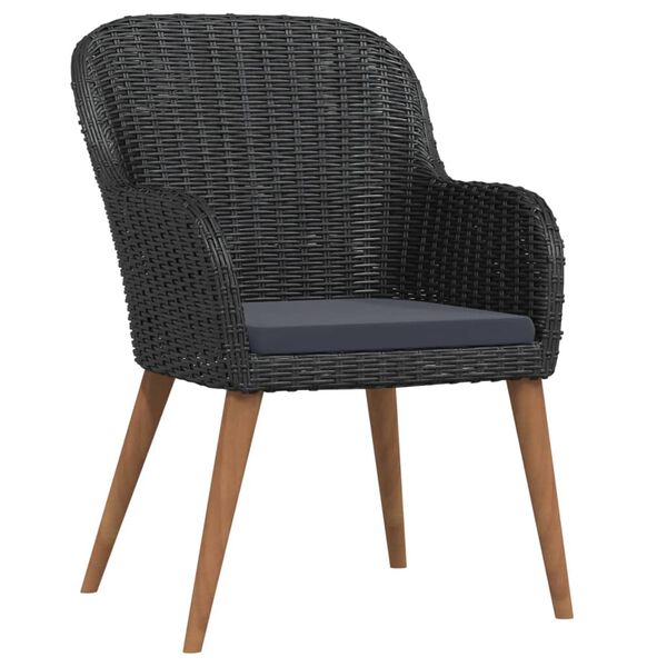 vidaXL 3 pcs conjunto de jantar para jardim com almofadões preto