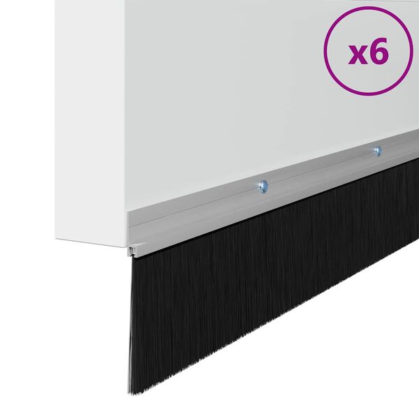 vidaXL Selos de Escovas para Porta com Parafuso 6 pcs Prateado 100 cm
