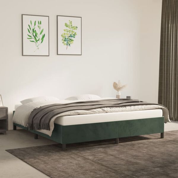 vidaXL Estrutura de cama sem colchão 160x200 cm veludo verde-escuro