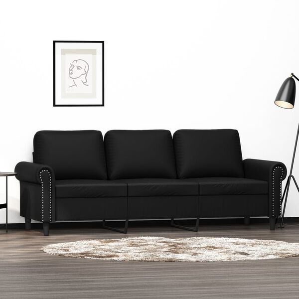 vidaXL Sof&aacute; de 3 lugares 180 cm couro artificial preto