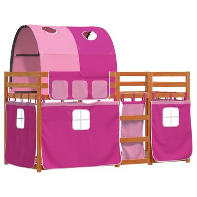 vidaXL Beliche com cortinas 90x190 cm madeira de pinho maciça rosa
